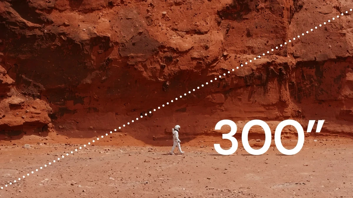 Projecteur affichant une image immersive de 300 pouces sur un grand mur, avec un astronaute à l'écran.