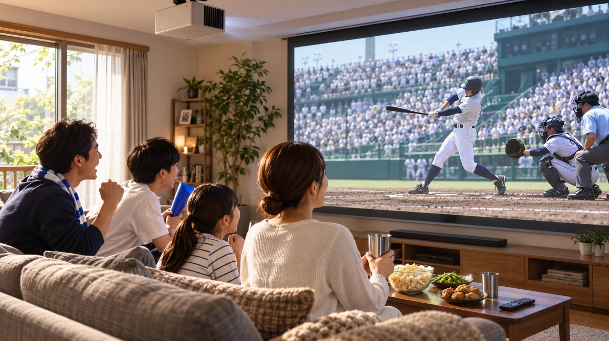 友人たちが集まって高校野球の試合を観戦する